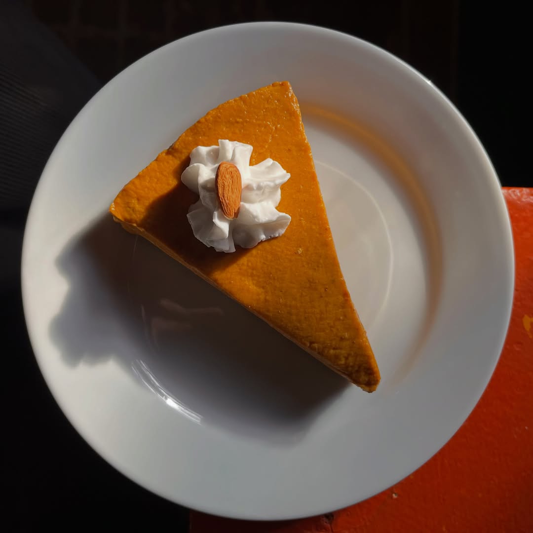 PUMPKIN CHEESECAKE 🎃🍰 She’s vegan and gluten free thanks to a date, almond, walnut, & coconut crust and a creamy cocon
