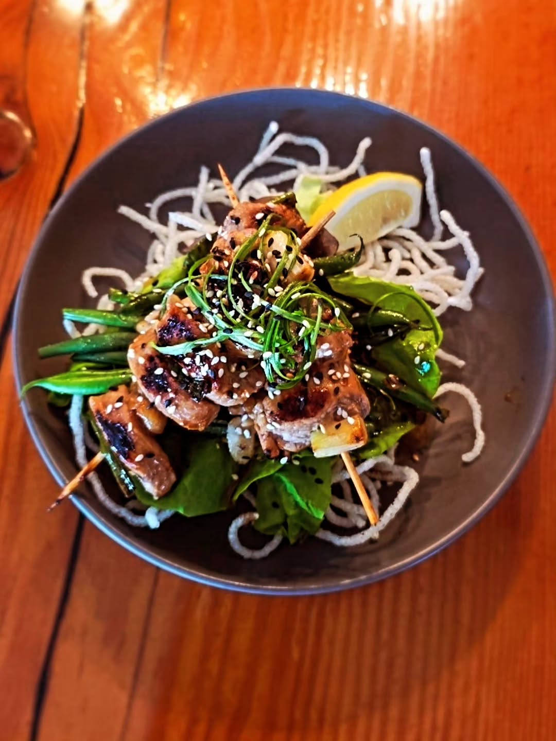 A few menu favourites back in the spotlight:✨️🍴Pork Yakitori, Shrimp Tacos, Pork Schnitzel Sandwich and Hummus Plate.
