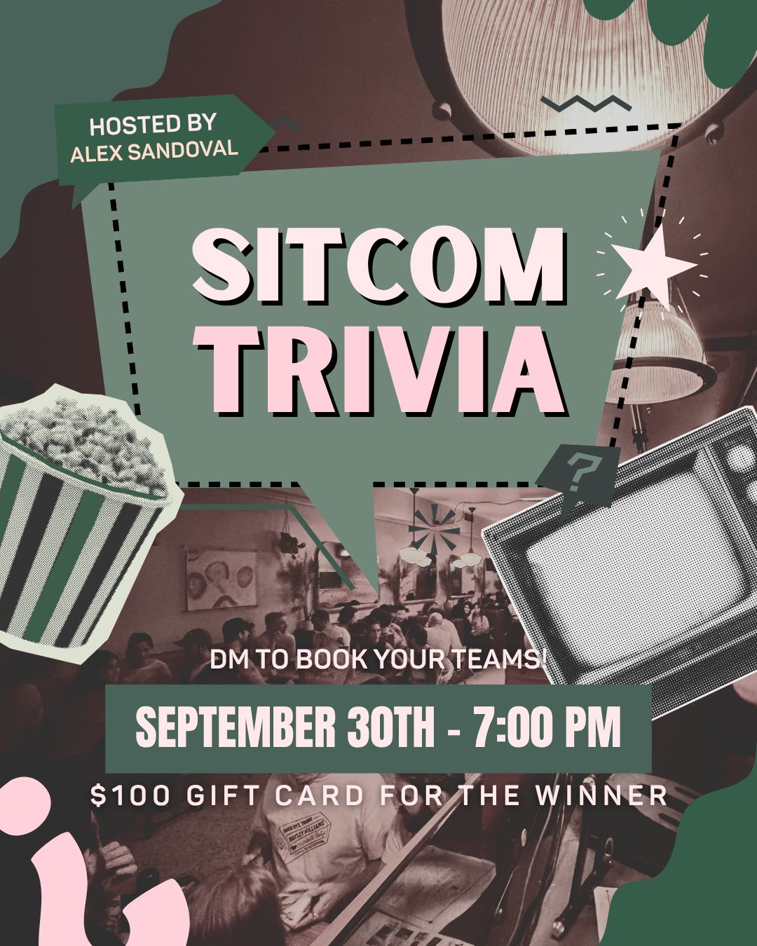sitcom trivia is back this wednesday at 7! 📺📝