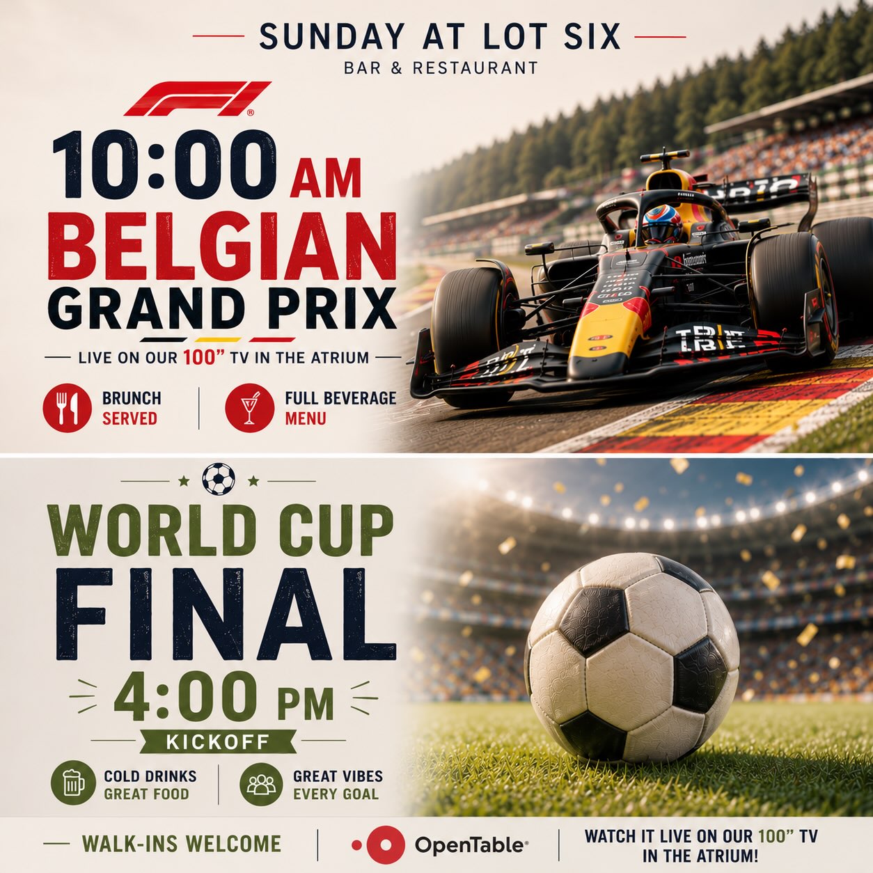 🏎️⚽️ A BIG Sunday at Lot Six!