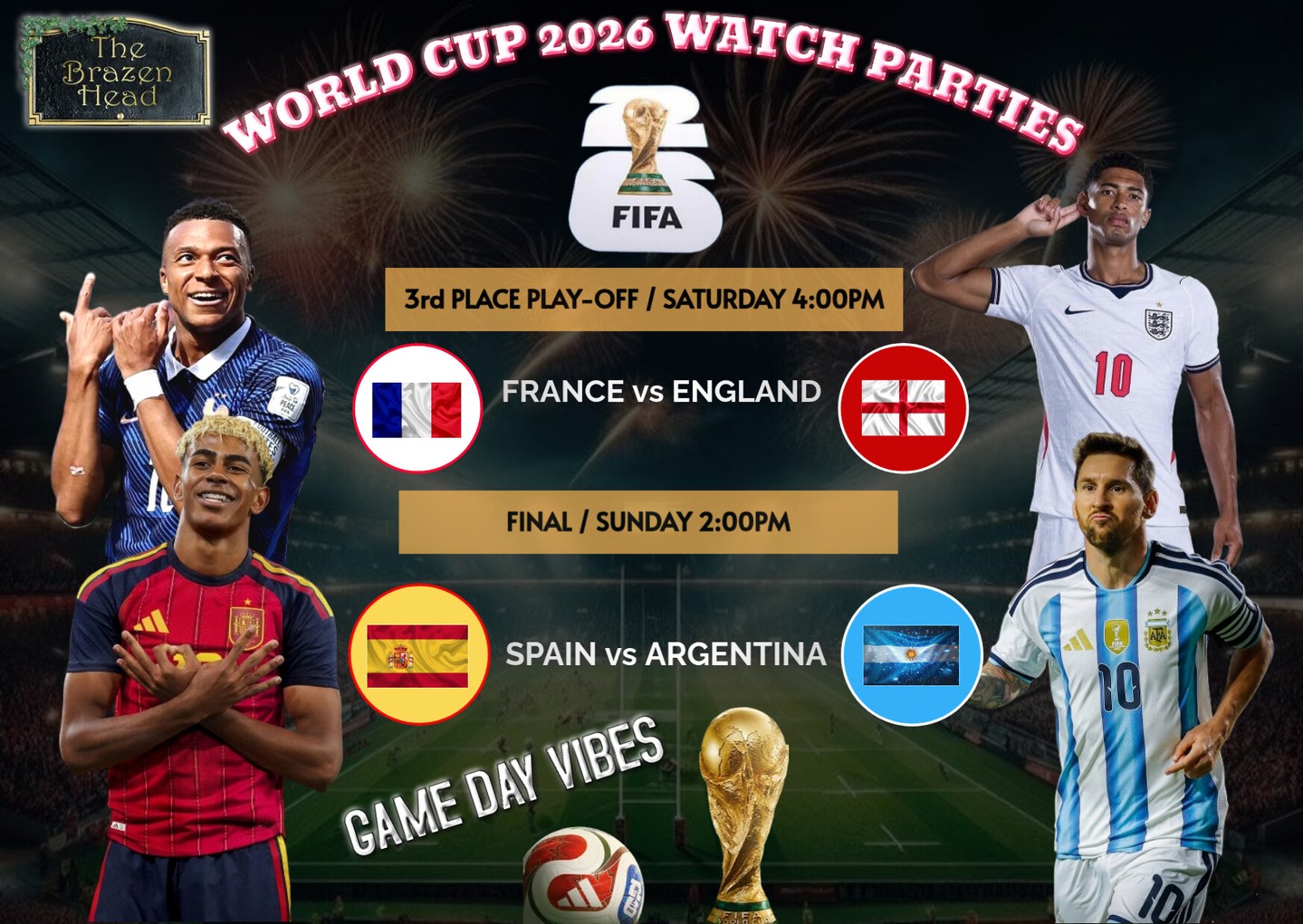CATCH the FINAL WORLD CUP GAMES @brazenhead! ⚽️