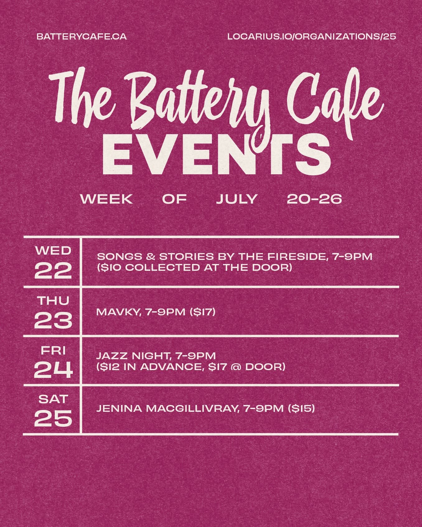 This week's event lineup: