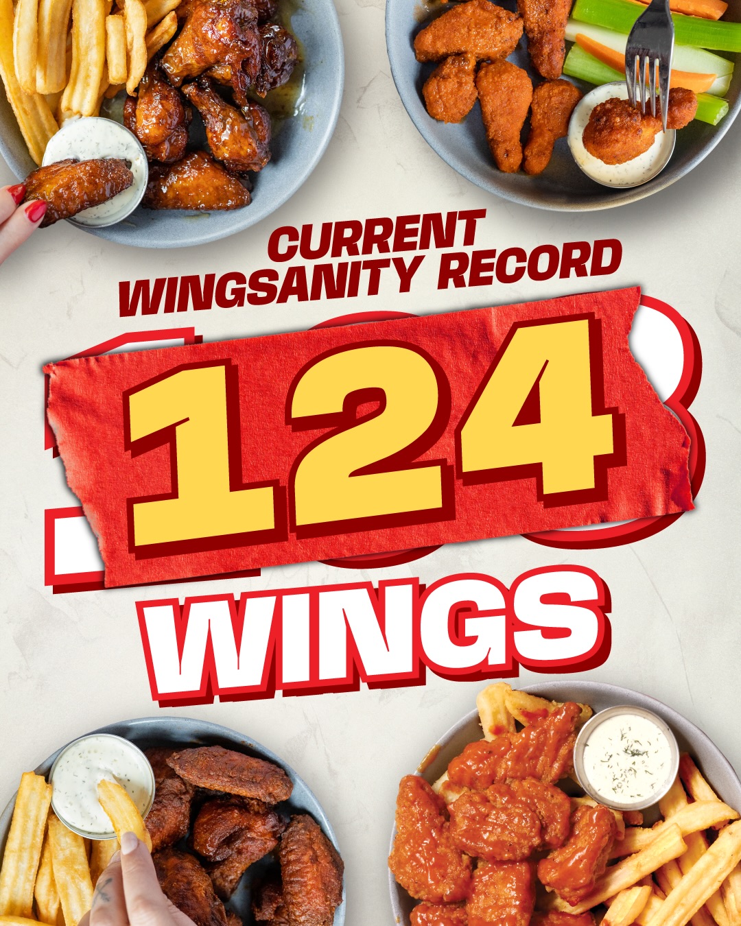 We have a new record holder! Chase from Lower Sackville, NS ate 124 Wings at Wingsanity: All-You-Can-Eat Wings.